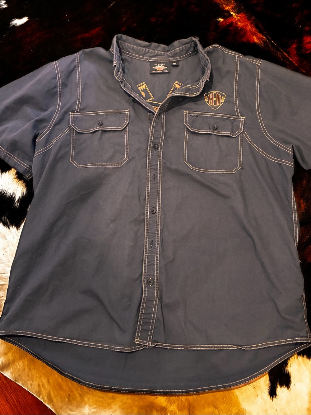 Harley-Davidson Navy Blue Short Sleeve Button-Down Shirt